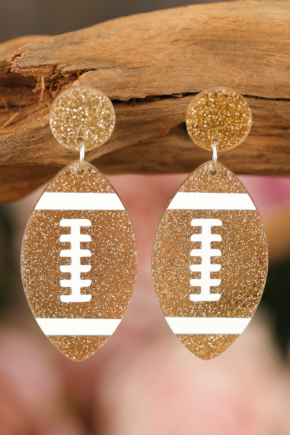 Brown Glittering Football Pendant Game Day Earrings