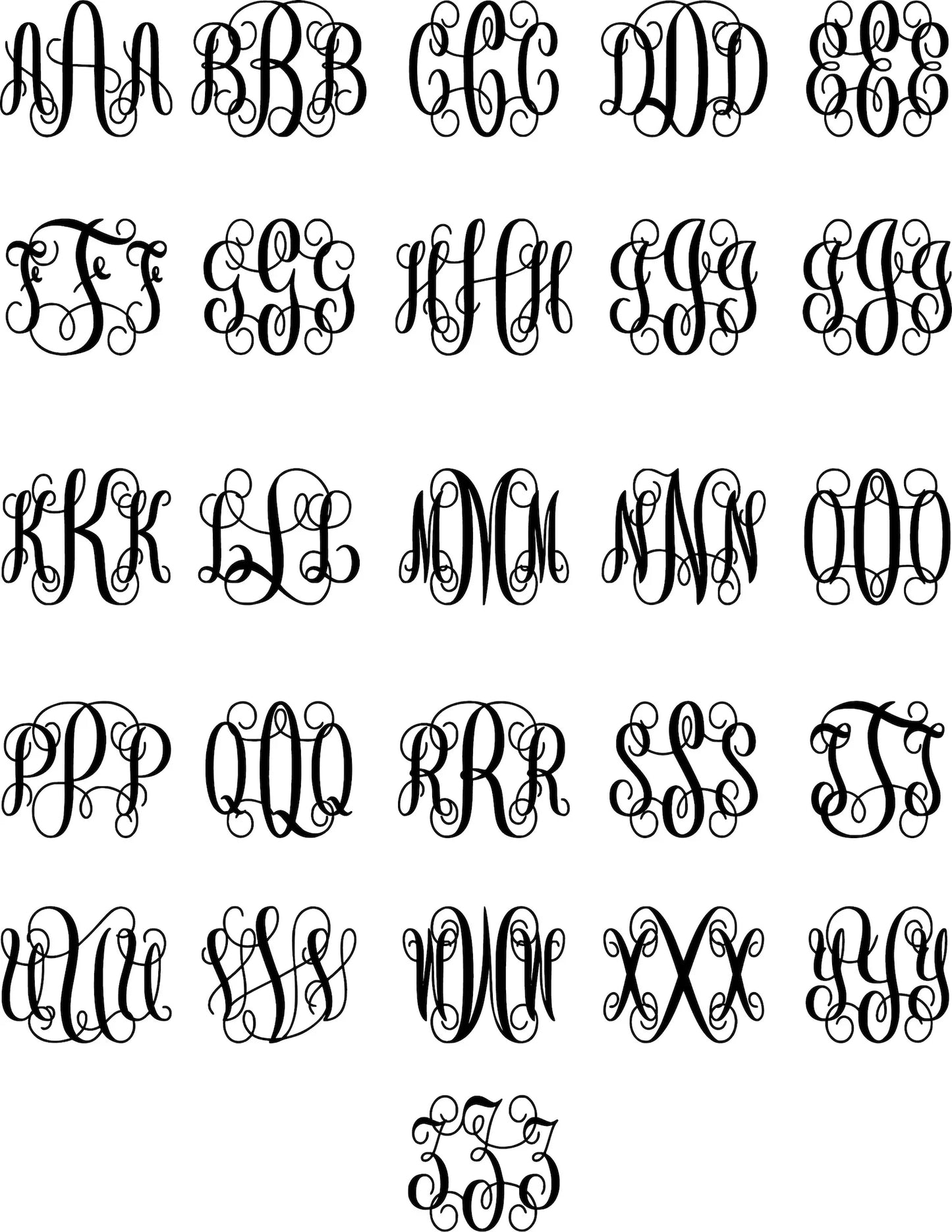 Unfinished Wooden 3 - Letter Vine Monogram