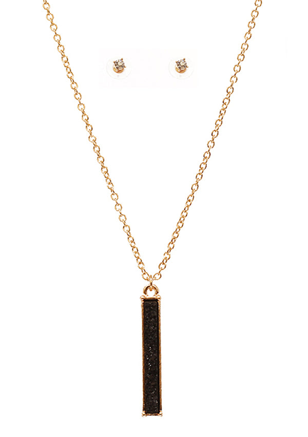 Black Druzy Bar Necklace and Earring Set