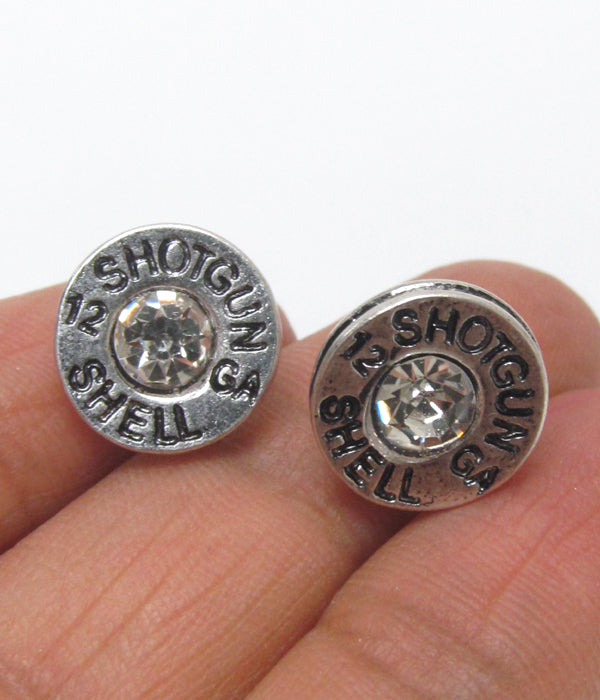 SILVER Diamond studded Shot-Gun Shell Earrings