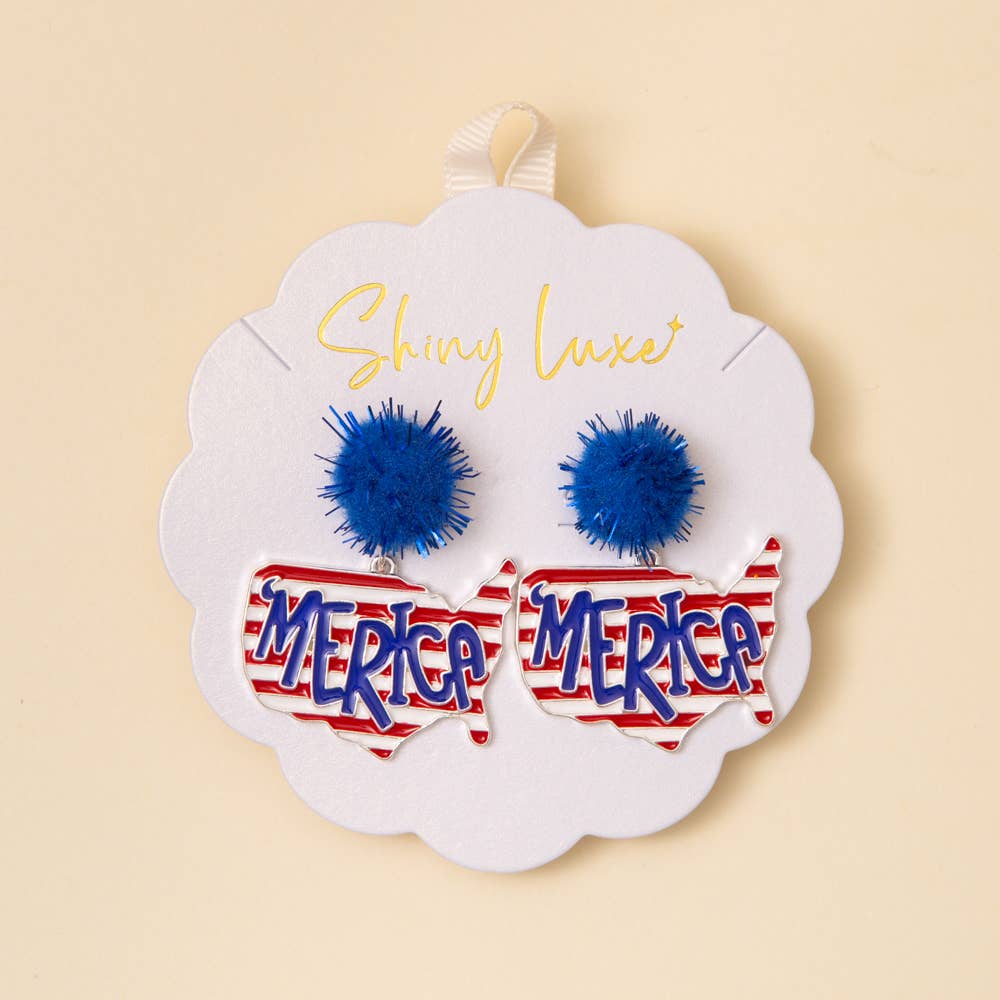 USA Flag Themed Enamel U.S. Map Post Dangle Earrings