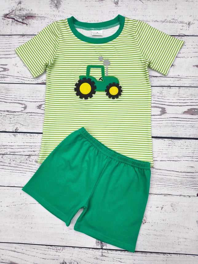 Tractor Appliqué Farm Shorts Set