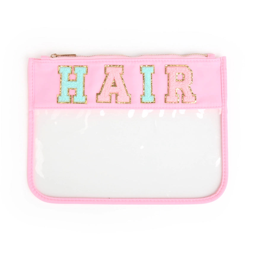 Clear Zippered Varsity Patch Pouch