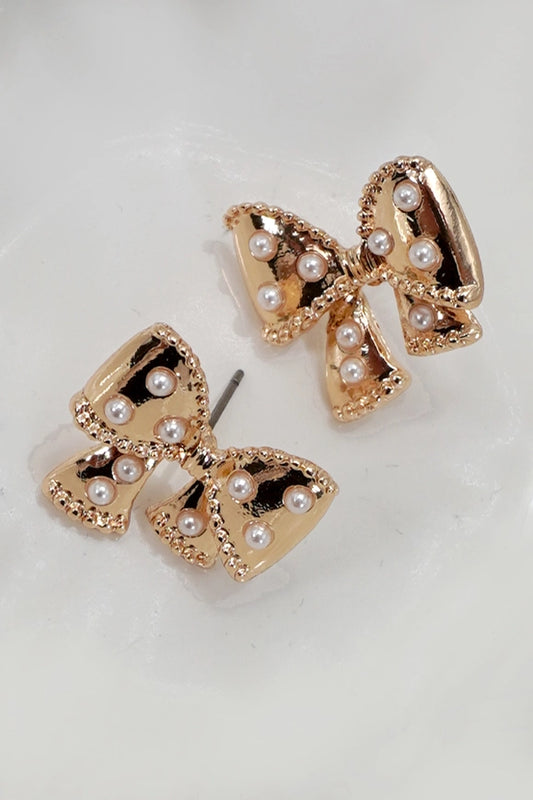 Pearl Embellished Bow Stud Earrings