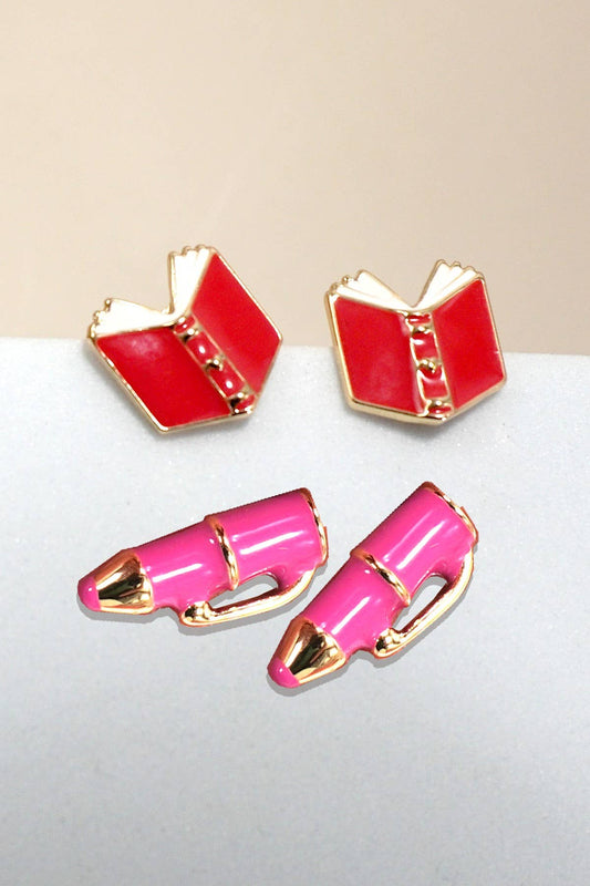Back to School Teacher Pencil & Book Earrings