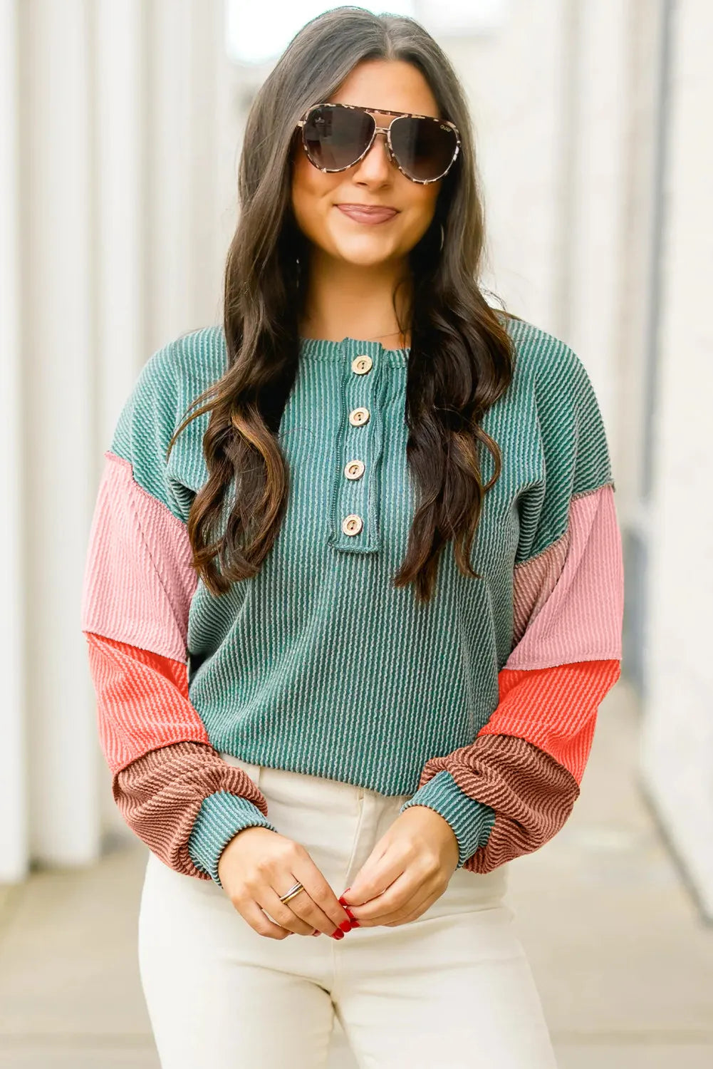 Candy Twist Colorblock Henley Top