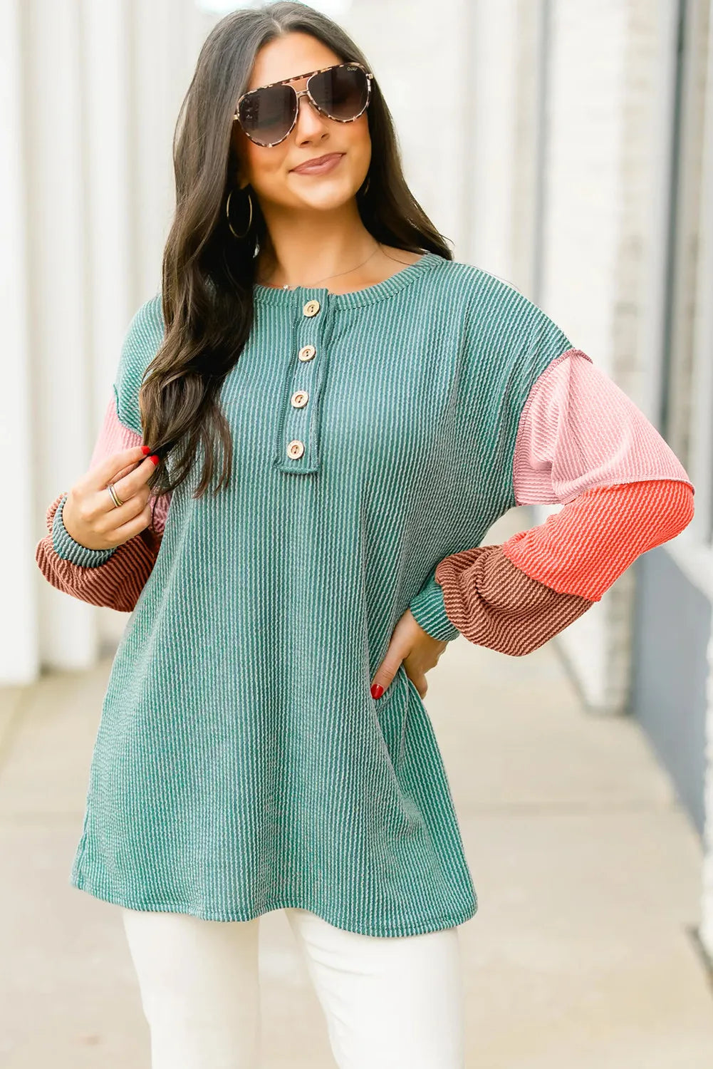 Candy Twist Colorblock Henley Top