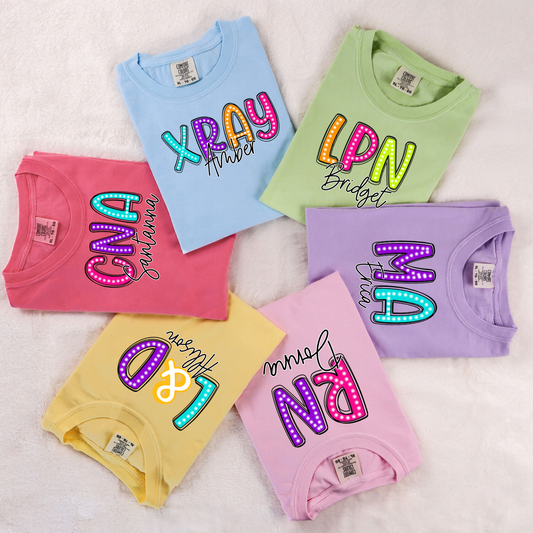 Colorful Neon Initial & Name Tee