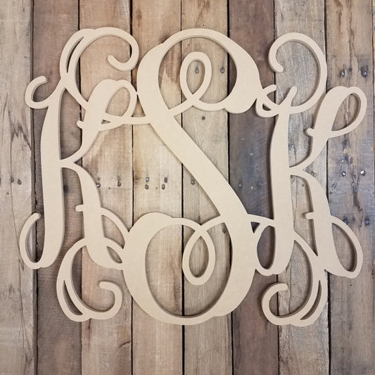 Unfinished Wooden 3 - Letter Vine Monogram