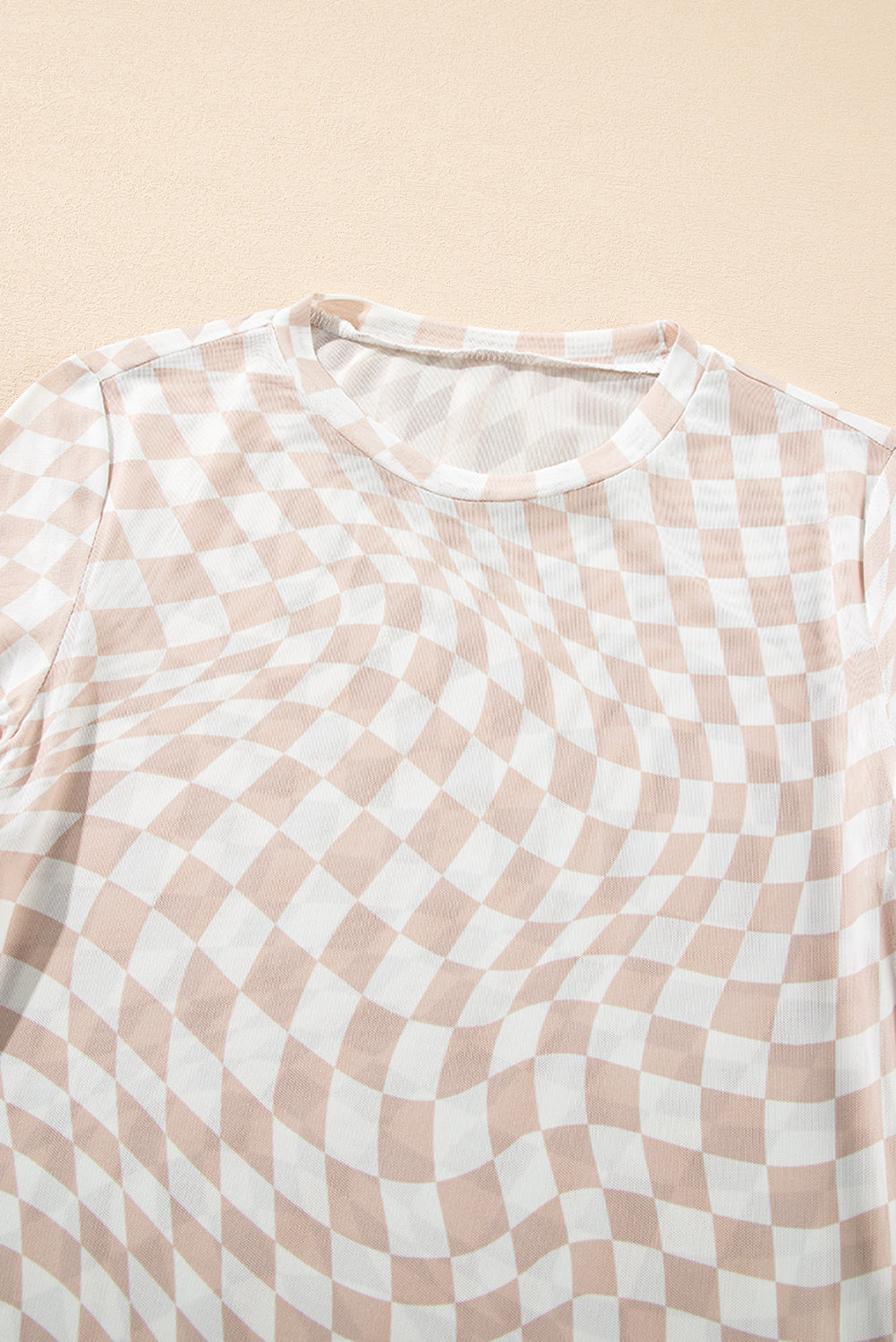 Checkered Mesh Mock Neck Top