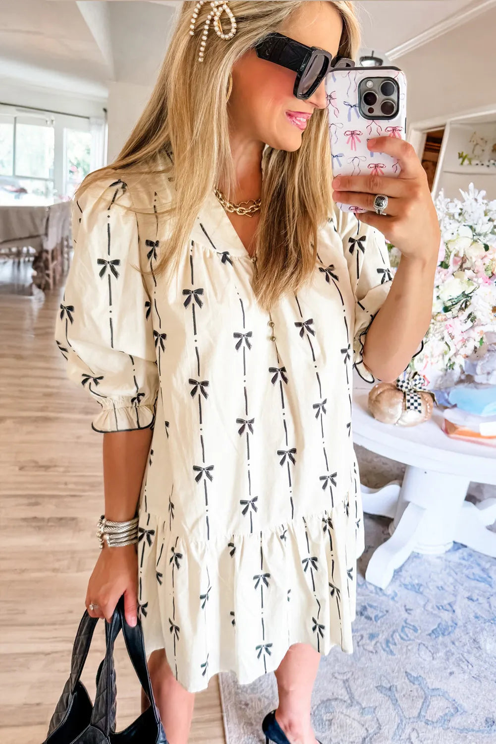 Beige Bow Bliss Dress