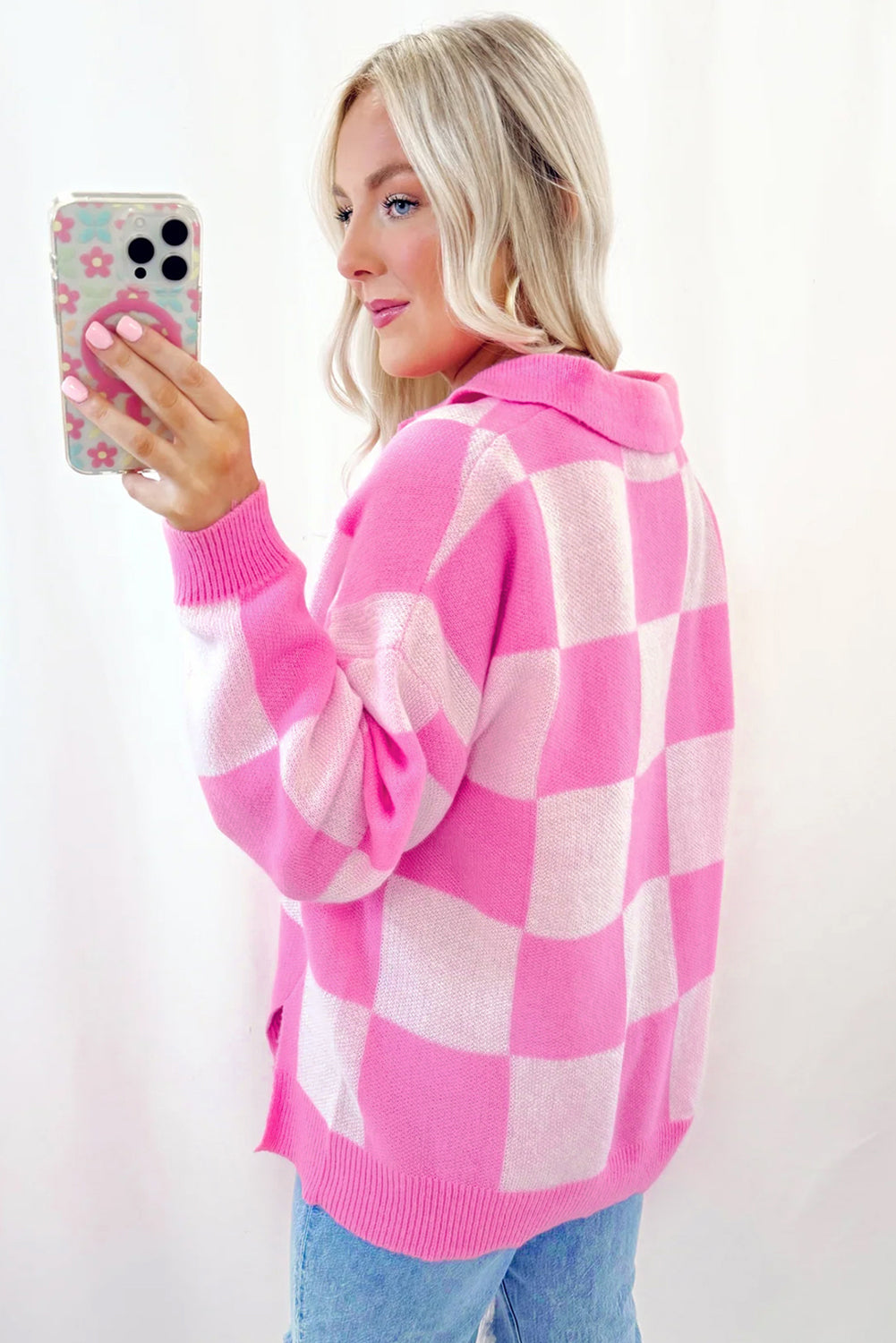 Blast Of Pink Checkered Sweater