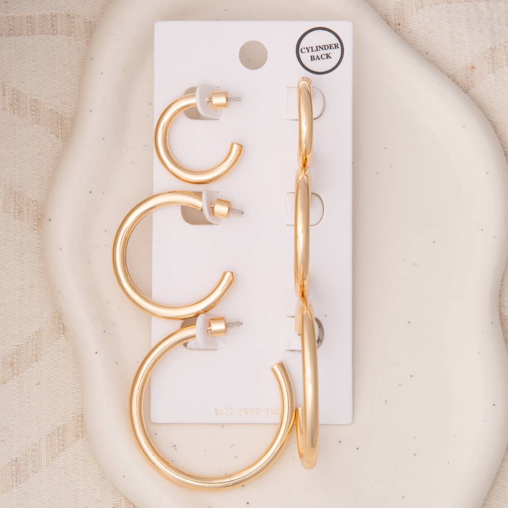 3-Pair Push-Back Hoop Earring Set