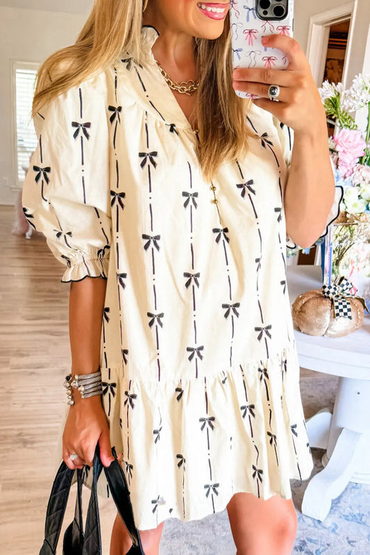 Beige Bow Bliss Dress