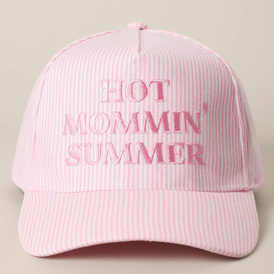 HOT MOMMIN' SUMMER Embroidered Striped Trucker Hat