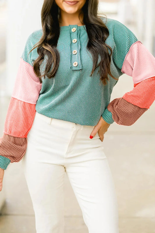 Candy Twist Colorblock Henley Top