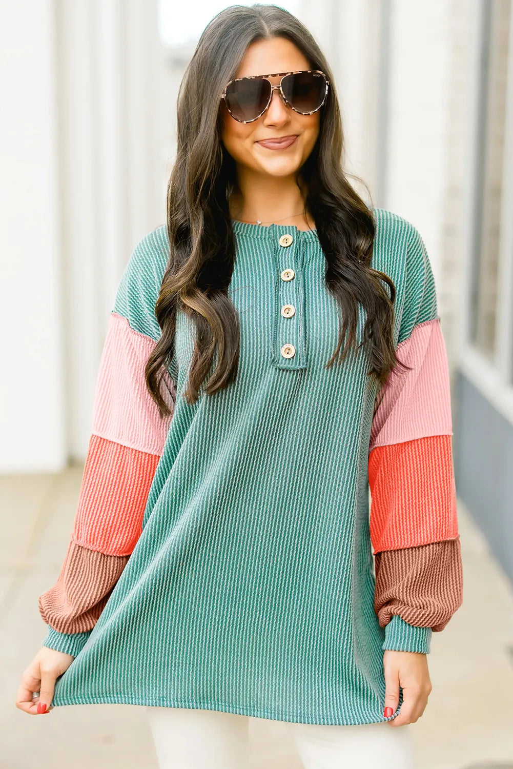 Candy Twist Colorblock Henley Top