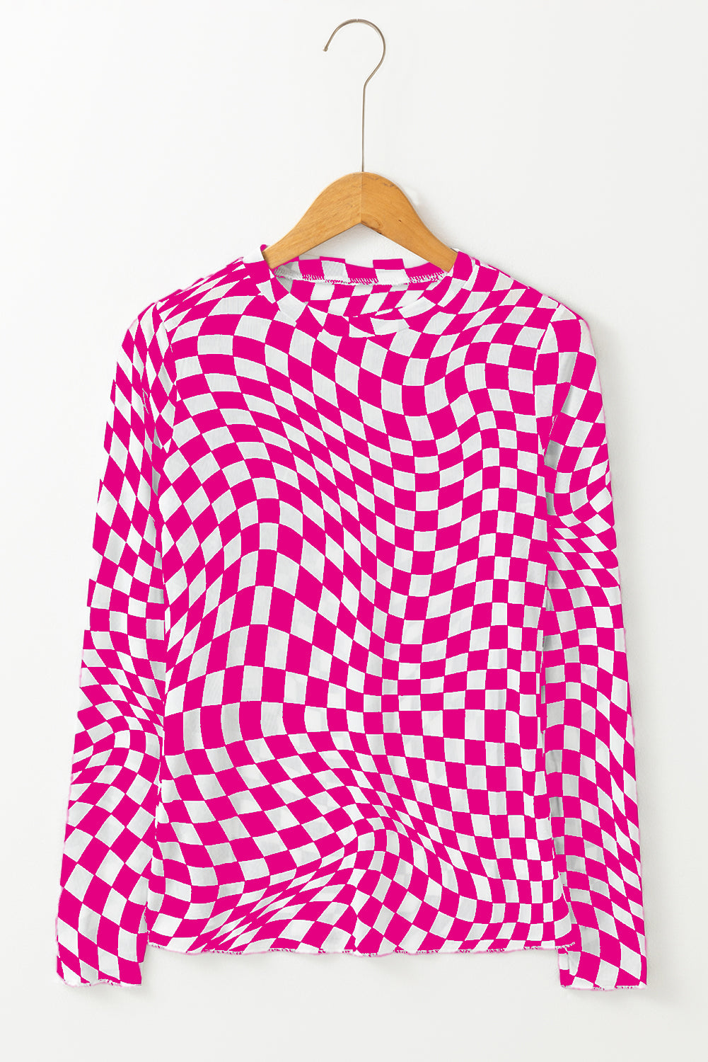 Checkered Mesh Mock Neck Top