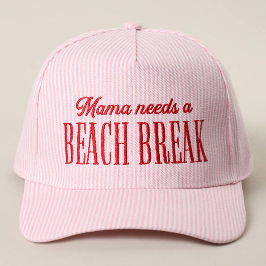 MAMA NEEDS A BEACH BREAK Embroidered StripedTrucker Hat