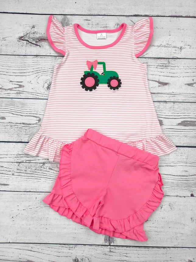 Tractor Appliqué Farm Shorts Set