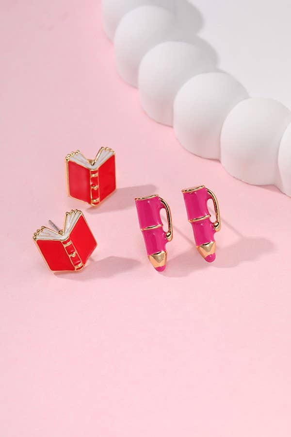 Back to School Teacher Pencil & Book Earrings