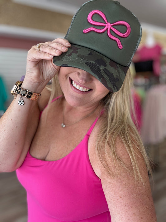Camo & Coquette Bow Trucker Hat
