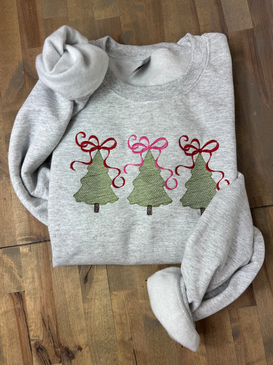 Coquette Christmas Trees  Embriodered Crewneck