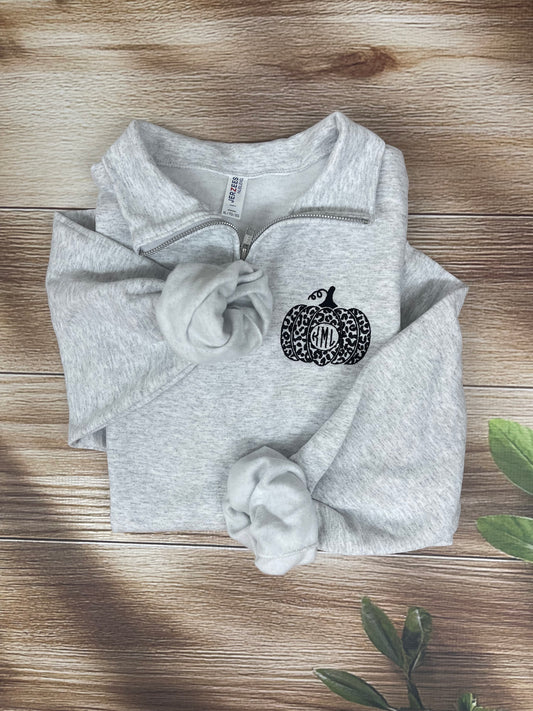 Monogram Pumpkin Cozy Quarter-Zip – Ash Grey