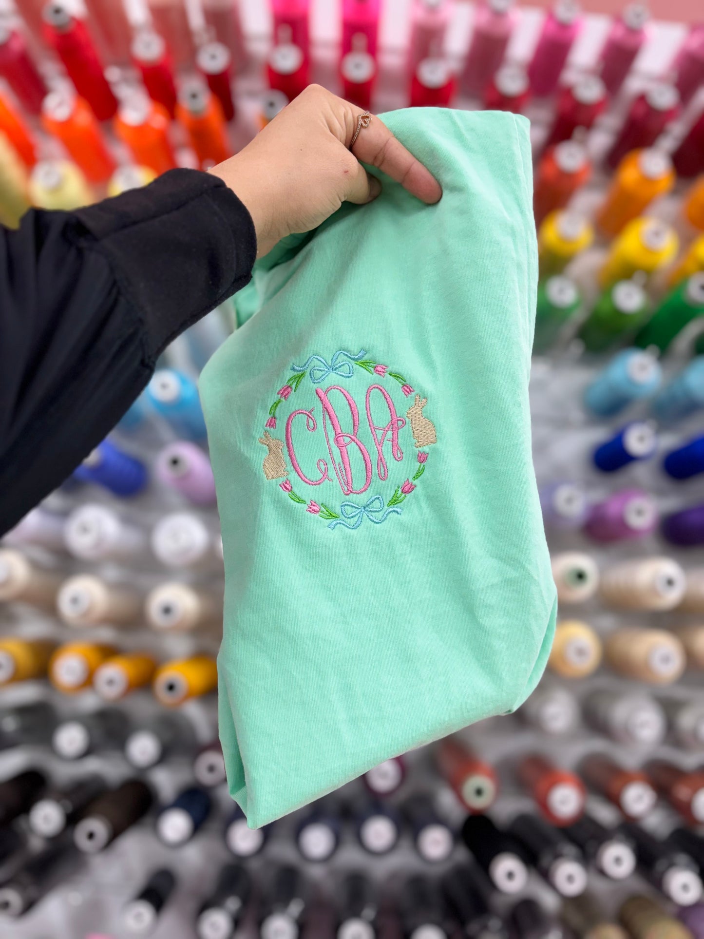 Custom Easter Bow Monogram Embroidery | CC Tee, Long Sleeve or Sweatshirt