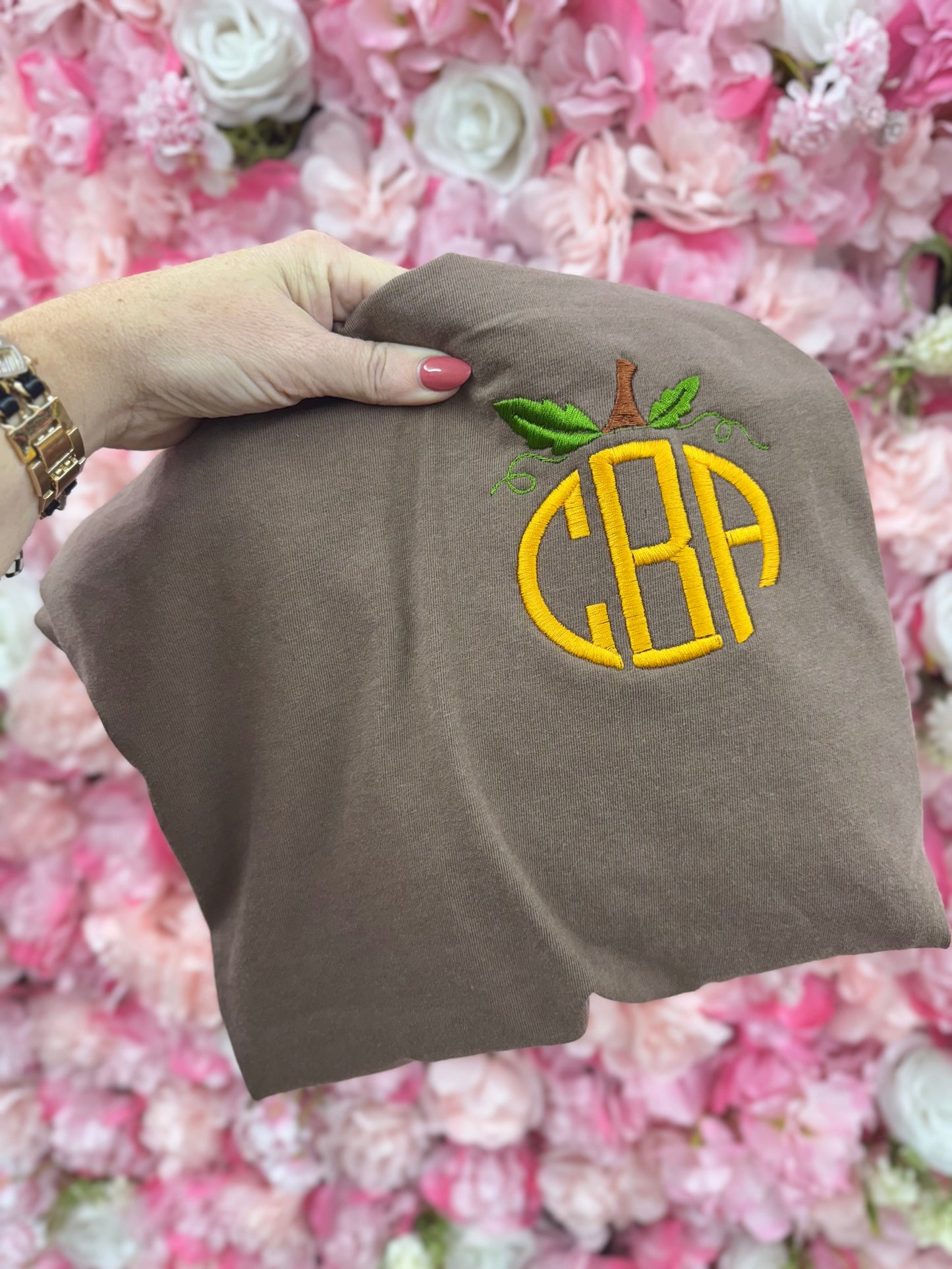 Embroidery Monogram Pumpkin Espresso