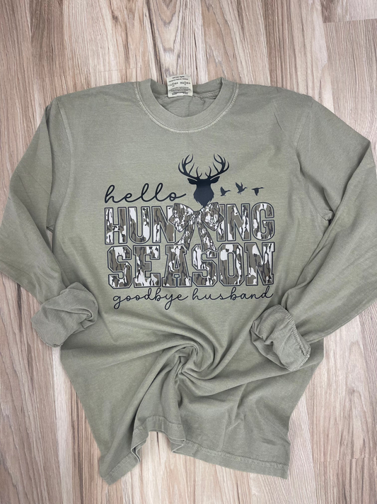 Hello Hunting Season, Goodbye Husband Long Sleeve Tee - Comfort Colors