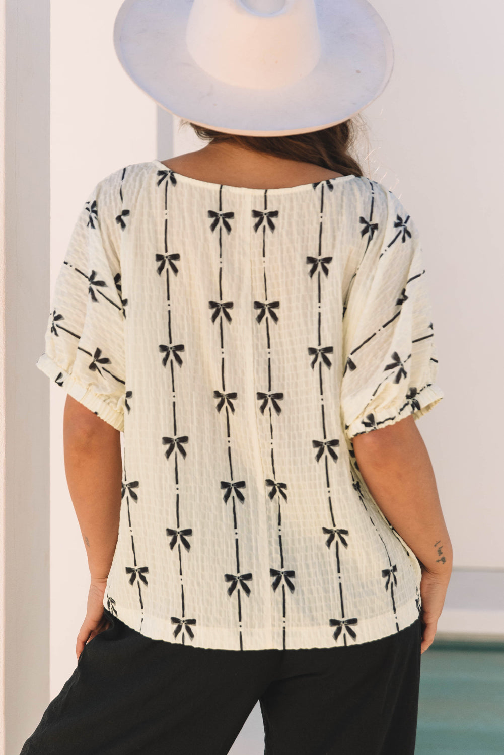 Black Bow Short Sleeve Blouse