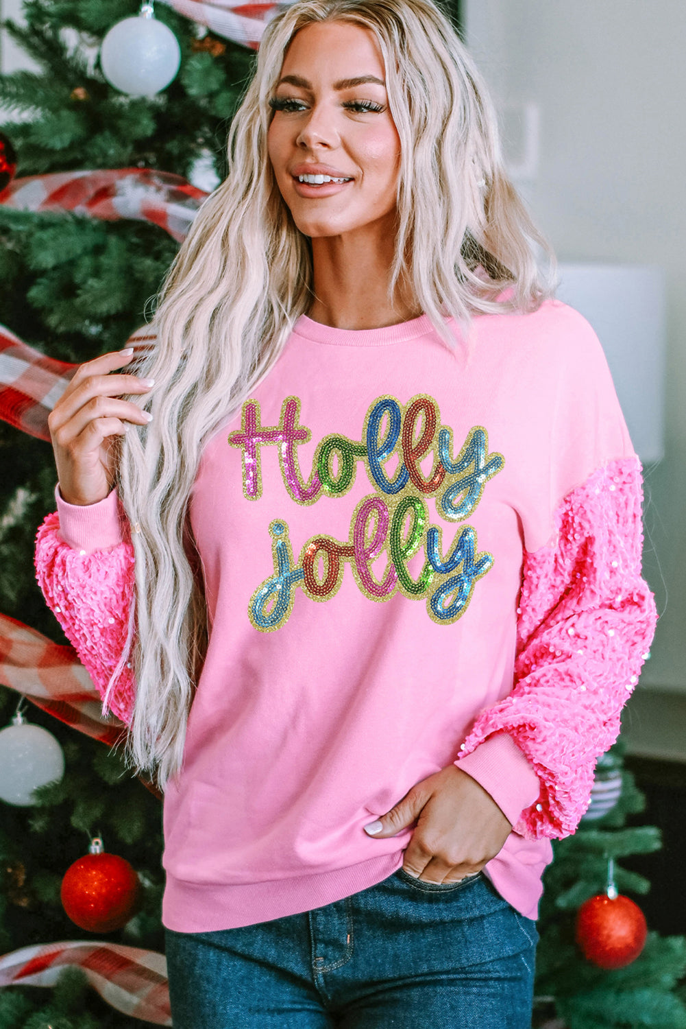 Jolly Sparkle Sequin Sleeve Sweatshirt