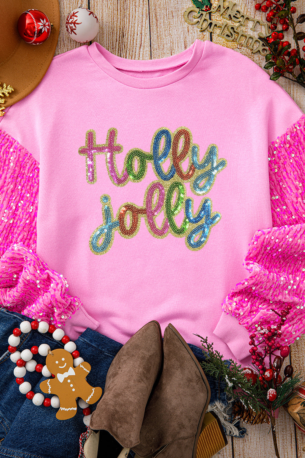 Jolly Sparkle Sequin Sleeve Sweatshirt