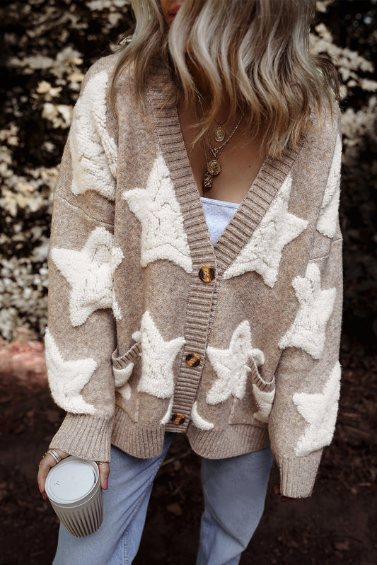 Khaki Star Cardigan with Pockets