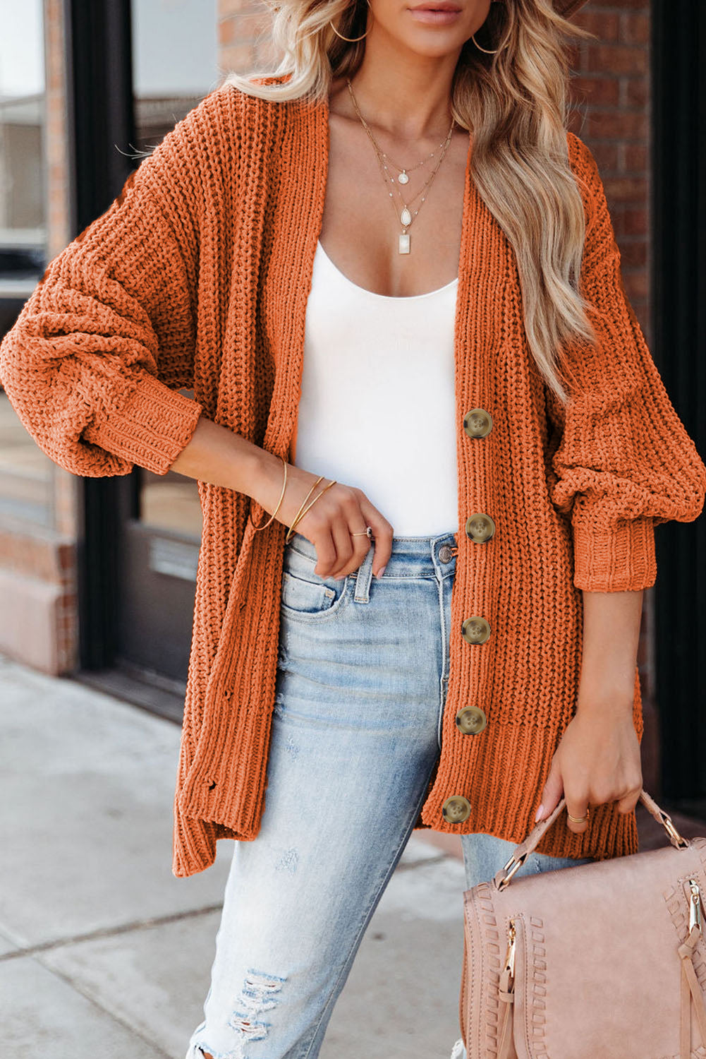 Harvest Glow Chunky Knit Button-Up Cardigan