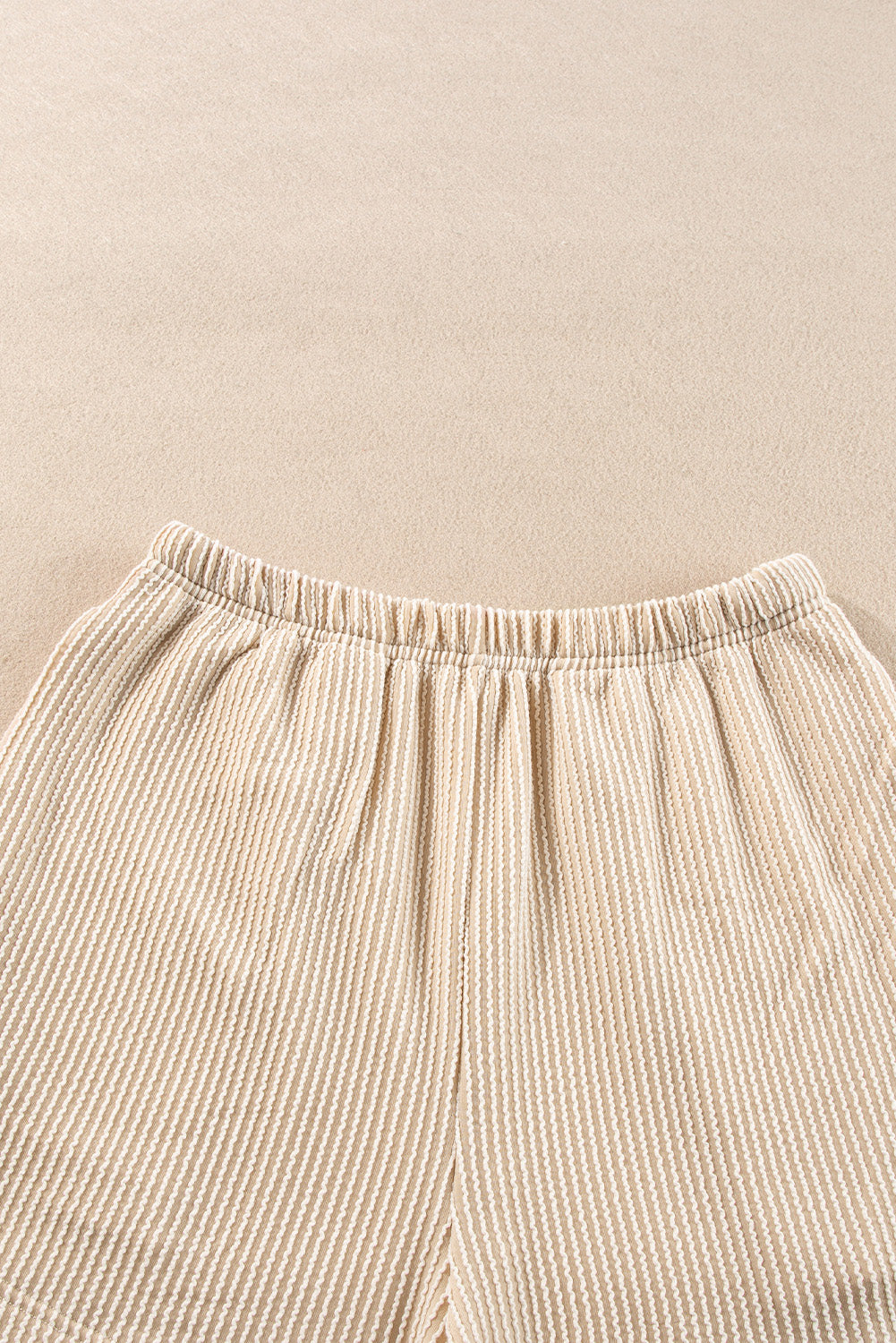 Parchment Corded Knit Long Sleeve High Waisted Short Set