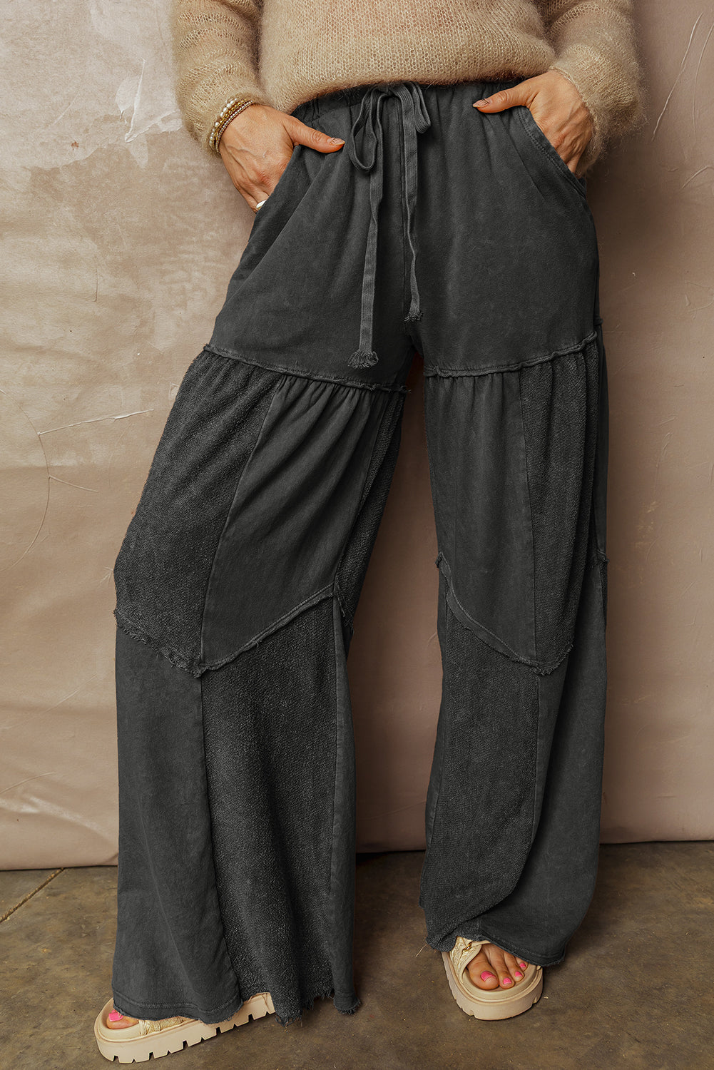 Retro Edge Mineral Wash Patchwork Pants