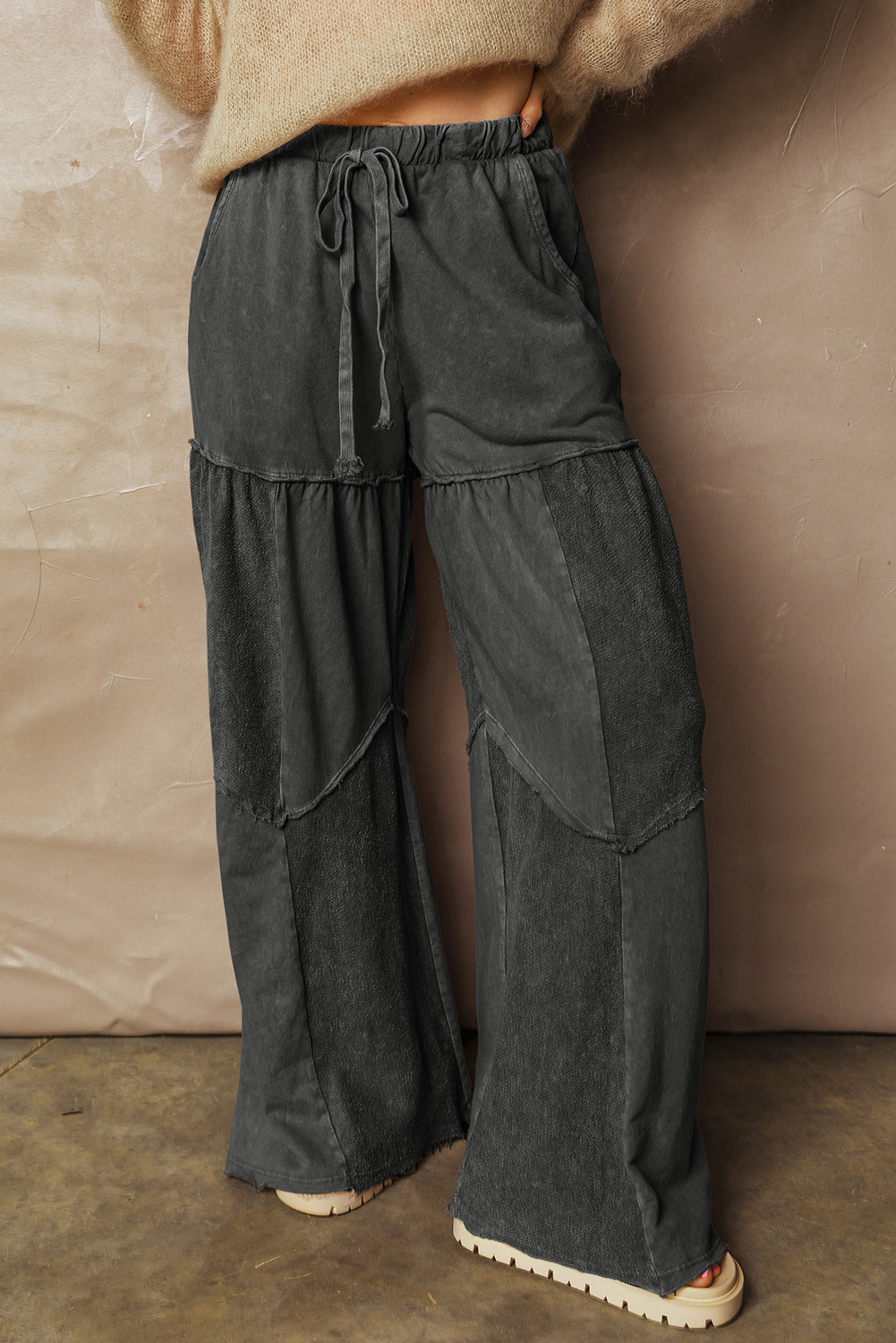 Retro Edge Mineral Wash Patchwork Pants