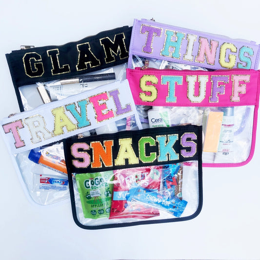 Clear Zippered Varsity Patch Pouch