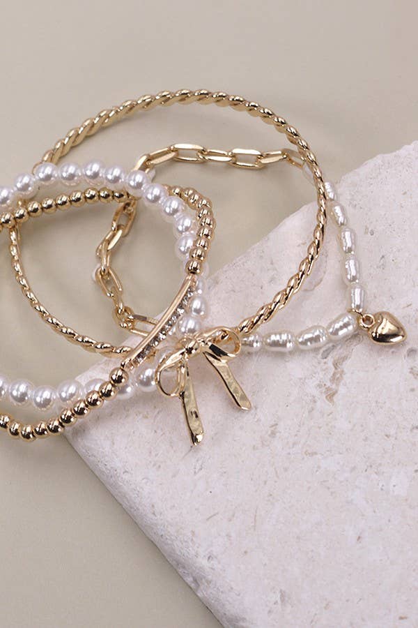 Bow & Pearl Rhinestone Bangle Set