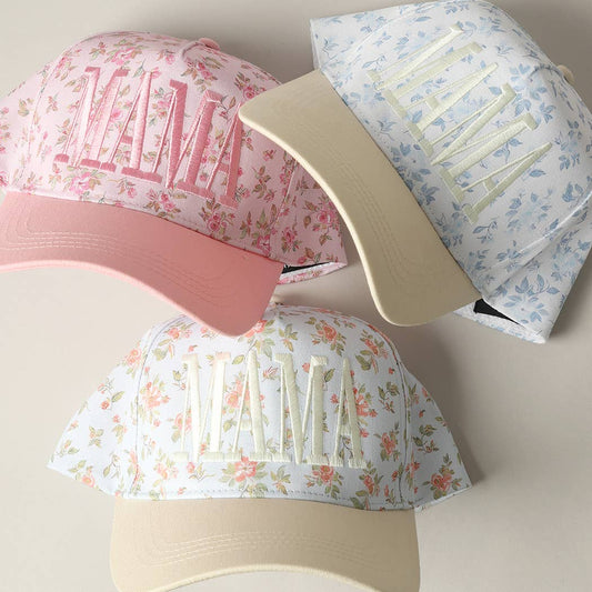 MAMA Embroidered Flower Trucker Hat