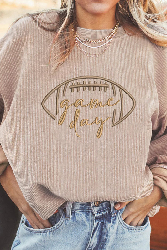 Apricot Touchdown Embroidered Corduroy Sweatshirt