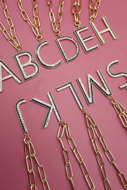 GOLD RHINSTONE INITIAL PENDANT NECKLACE