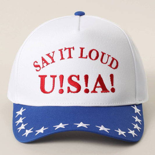 SAY IT LOUD U!S!A! Embroidered Star Brim Trucker Hat