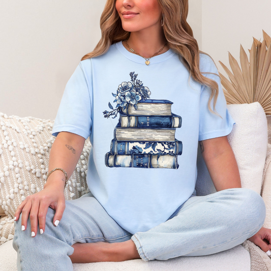 Floral Blue Book Stack
