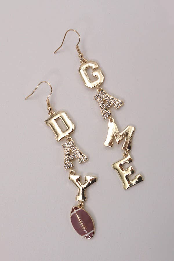 Game Day Football Rhinestone Gold Drop Earrings