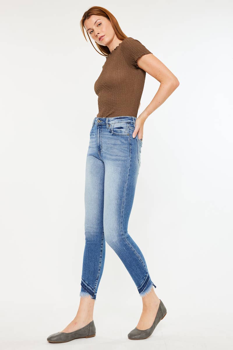 High Rise Frayed Edge Distressed Ankle Jeans