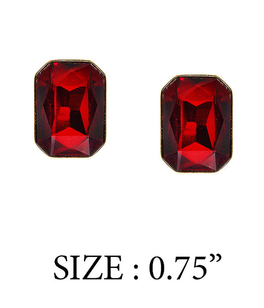 Red Facet Stone Stud Earring