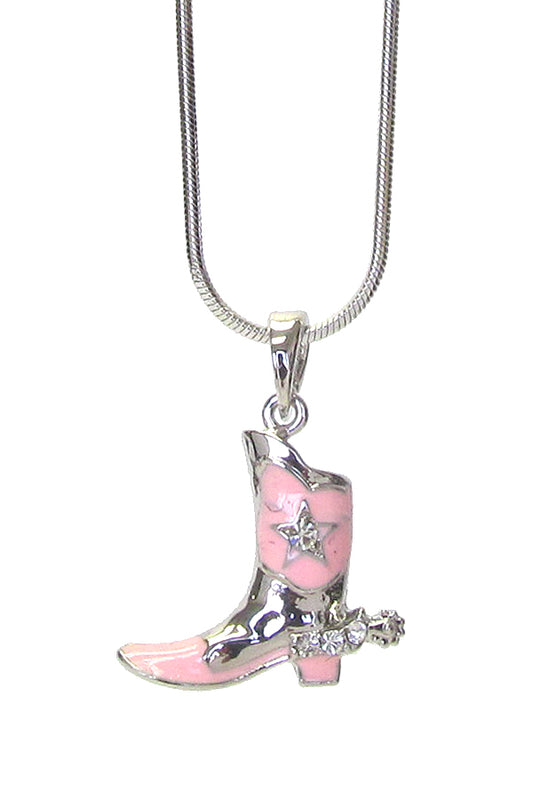 Pink Cowgirl Boot Necklace